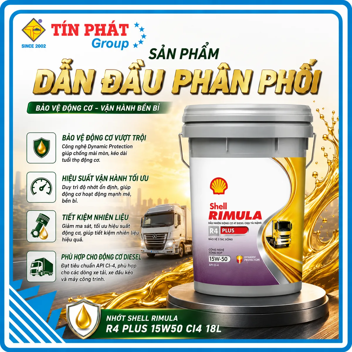 Nhớt Shell  RIM R4 Plus 15W50 CI4 18L